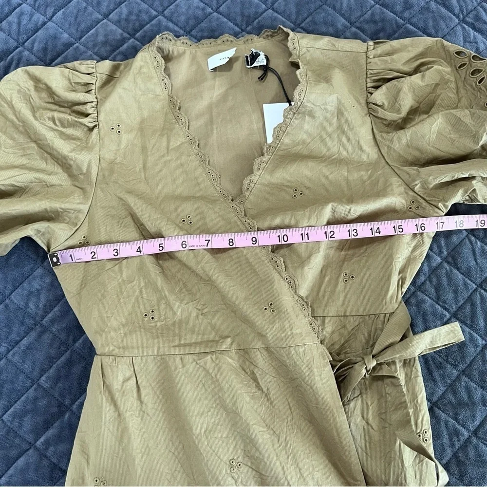 Coach Midi Dress Women’s 4 Eyelet Wrap Milkmaid Cottage Pockets Olive FF